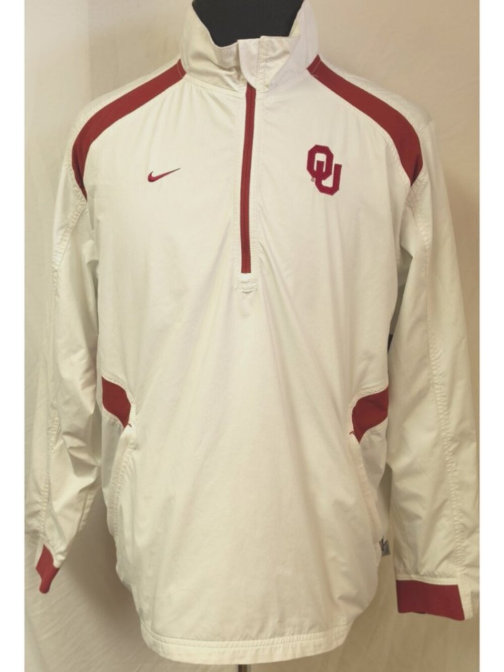 Oklahoma Sooners QU Nike Storm-Fit Mens (M) White Red Windbreak 1/4 Zip Jacket